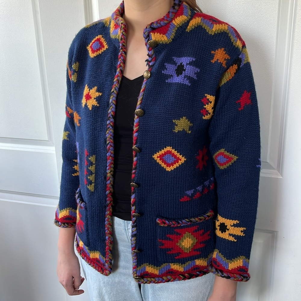 Coldwater Creek 100% wool Native American heavyweight sweater S